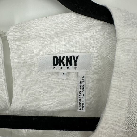 DKNY Pure White Linen Boxy Dolman Sleeve Cropped Hem Blouse Small - Picture 8 of 9